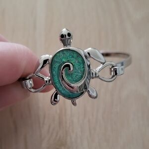 Silver Turtle Bracelet with Turquoise Inlay